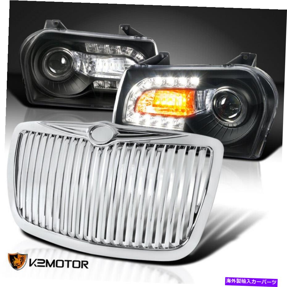 USヘッドライト 2005-2010 Chrysler 300 Black LEDプロジェクターヘッドライト+ Chrome垂直グリル For 2005-2010 Chrysler 300 Black LED Projector Headlights+Chrome Vertical Grille【並行輸入品】|Us Custom Parts Shop USDM