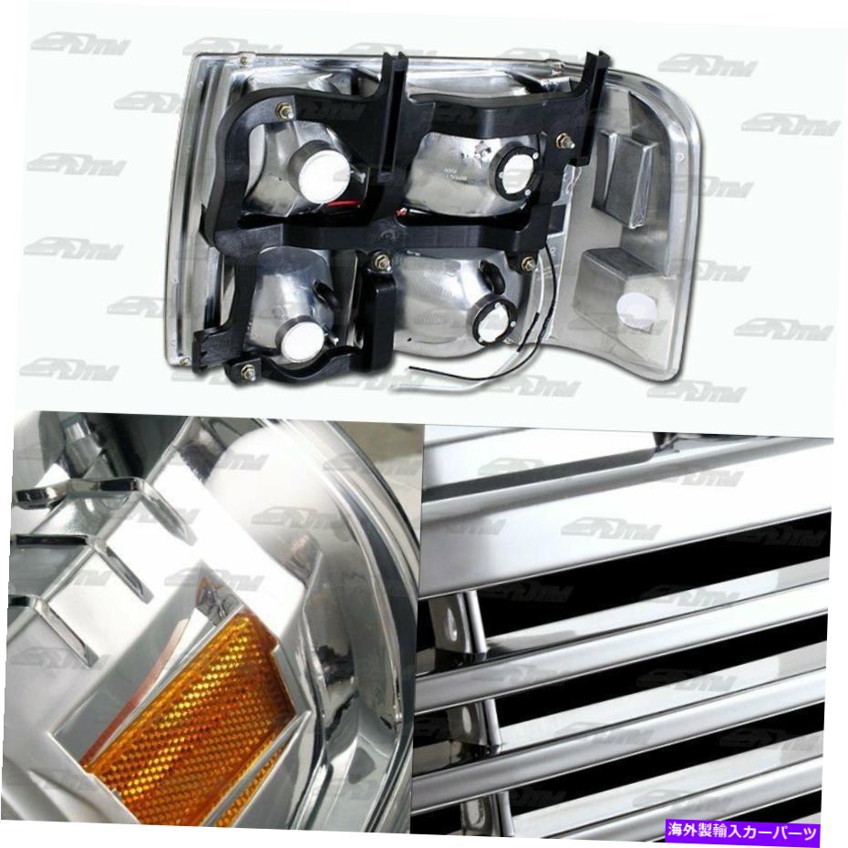 USヘッドライト クロームハウジング1ピースLEDヘッドライトランプ+グリル00-06シボレー郊外 Chrome Housing 1-Piece LED Headlights Lamp + Grille For 00-06 Chevrolet Suburban【並行輸入品】