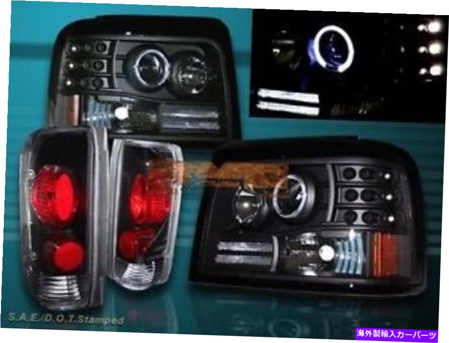 USヘッドライト 1992-1996フォードブロンコF150ハローLEDプロジェクターヘッドライト+テールライトブラック 1992-1996 FORD BRONCO F150 HALO LED PROJECTOR HEADLIGHTS + TAIL LIGHTS BLACK【並行輸入品】