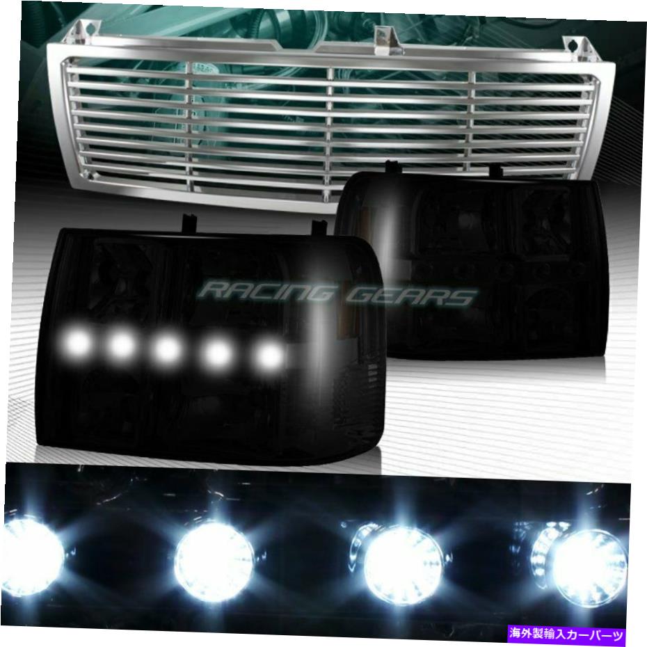 USヘッドライト スモークレンズDRL LEDヘッドライト+グリルフィット00-06シボレータホ/郊外1500 2500 SMOKE LENS DRL LED HEAD LIGHTS + GRILLE FIT 00-06 CHEVY TAHOE/SUBURBAN 1500 2500【並行輸入品】