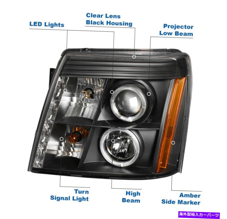 USヘッドライト 2003-2006キャデラックエスカレードESV EXT Halo LEDブラックプロジェクターヘッドライトランプ For 2003-2006 Cadillac Escalade ESV EXT Halo LED Black Projector Headlight Lamp【並行輸入品】｜Us Custom Parts Shop USDM