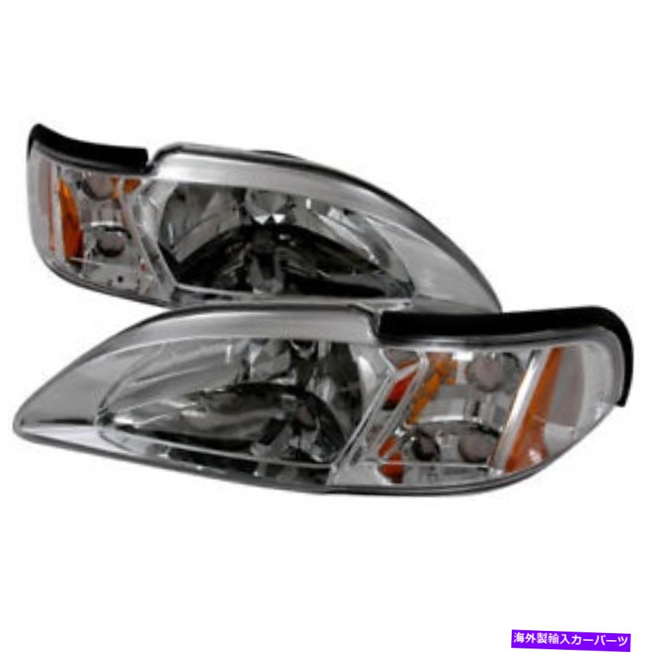 USヘッドライト 94-98フォードマスタングクロームヘッドライトW /アンバーリフレクターSVT COBRAコンバーチブルGT 94-98 Ford Mustang Chrome Headlights w/Amber Reflector SVT Cobra Convertible GT【並行輸入品】