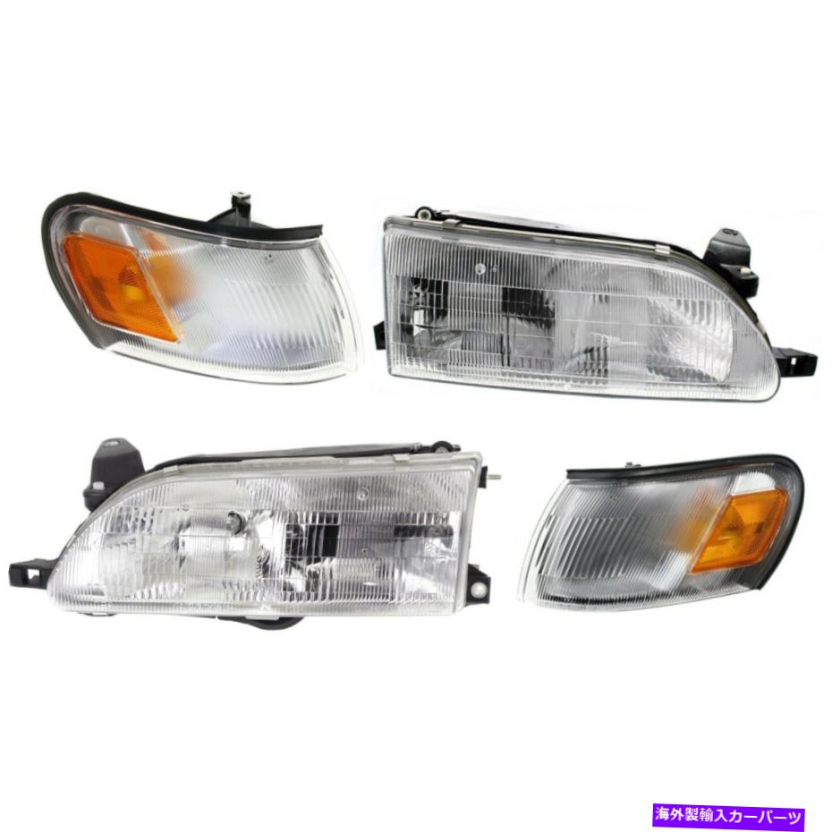 USヘッドライト ヘッドライト＆駐車コーナーライト左＆右キット93-97トヨタカローラ Headlights & Parking Corner Lights Left & Right Kit Set for 93-97 Toyota Corolla【並行輸入品】