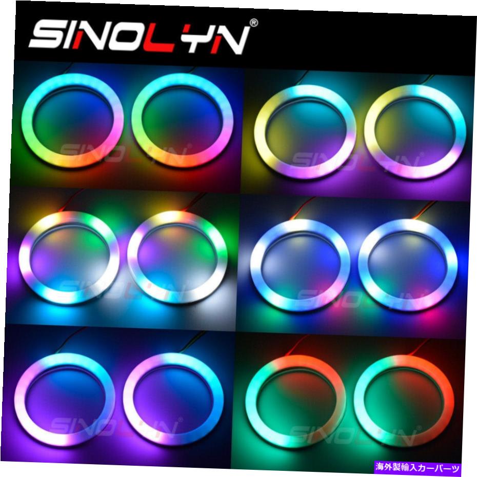 USヘッドライト 95mmダイナミックRGB W Angel Eyes Bluetooth App Control LED Haloリング順次DRL 95mm Dynamic RGB W Angel Eyes Bluetooth APP Control LED Halo Ring Sequential DRL【並行輸入品】
