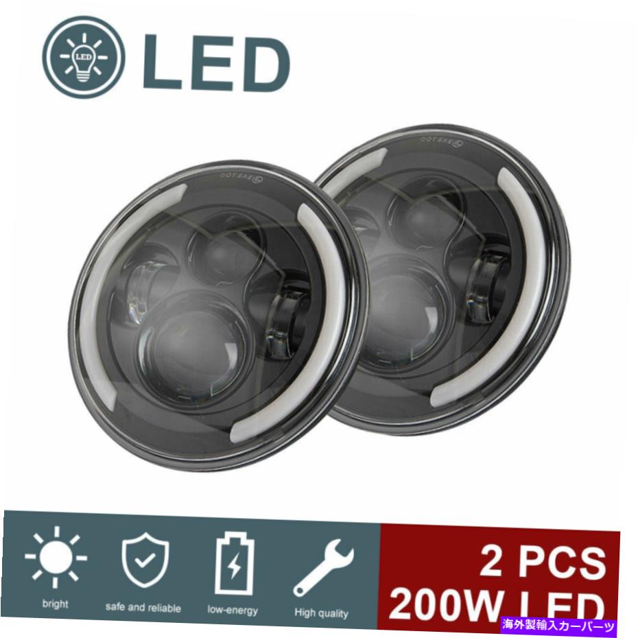USヘッドライト ペアハローアングルの目7インチラウンドLEDヘッドライト用ジープラングラーJK TJ LJ CJ Pair Halo Angle Eyes 7\