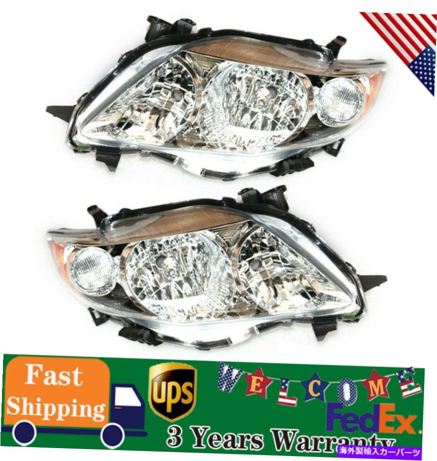 USヘッドライト FIT 2009-2010トヨタカローラクロームハウジングアンバーコーナーヘッドライトヘッドランプセット Fit 2009-2010 Toyota Corolla Chrome Housing Amber Corner Headlights Headlamp Set【並行輸入品】