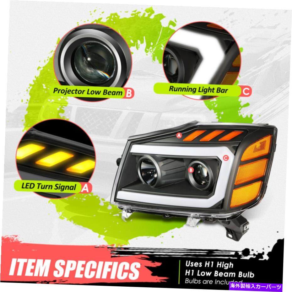 USヘッドライト 日産タイタンアルマダ04-15ブラックアンバーL + RのためのLED DRLプロジェクターヘッドライトランプ LED DRL Projector Headlight Lamps for Nissan Titan Armada 04-15 Black Amber L+R【並行輸入品】|Us Custom Parts Shop USDM