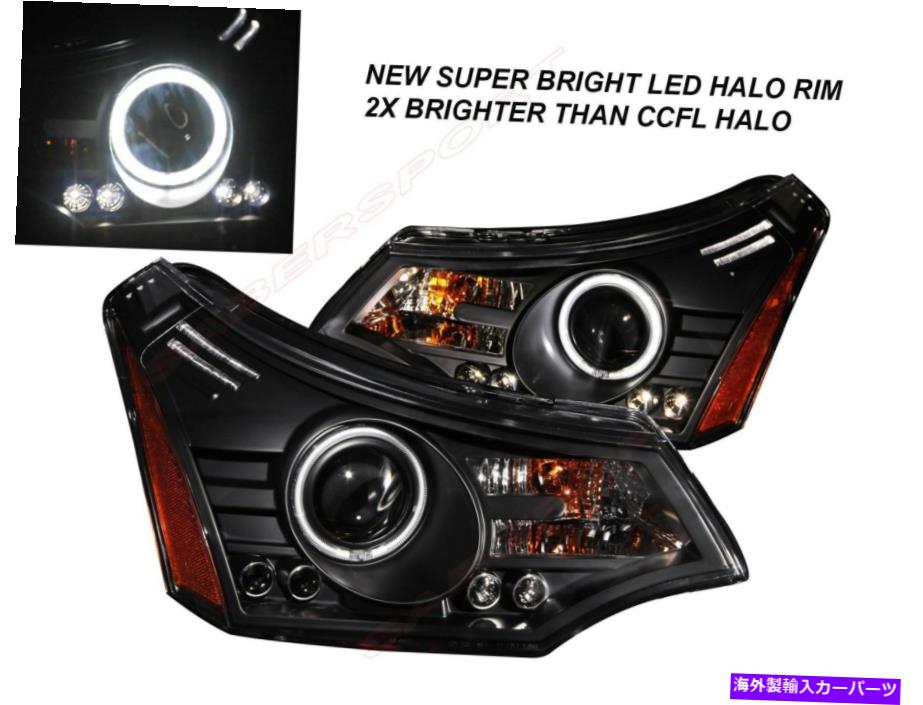 USヘッドライト 2008-2011フォーカスフォーカスのためのブラックプロジェクターのヘッドライトW / LED Halo Rimのセット Set of Black Projector Headlights w/ LED Halo Rims for 2008-2011 Ford Focus【並行輸入品】