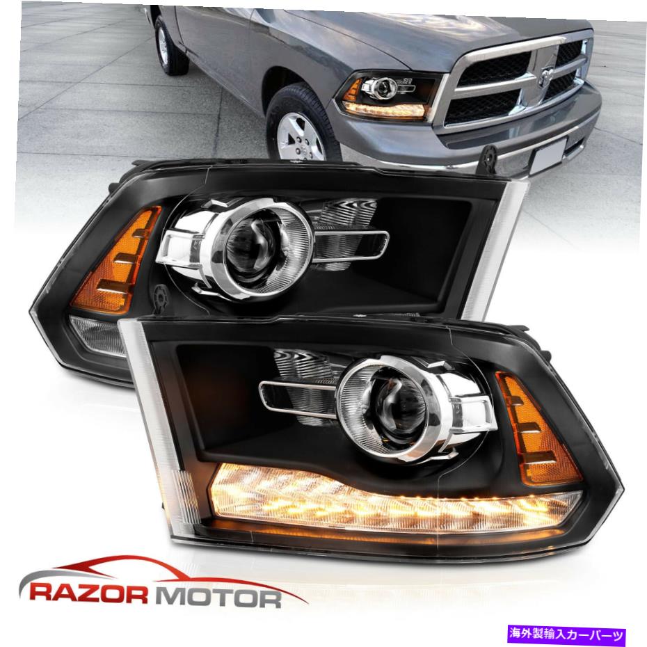 USヘッドライト 2009-2018 Dodge RAM 1500 2500ミストブラックLEDチューブプロジェクターヘッドライト For 2009-2018 Dodge Ram 1500 2500 3500 Mist Black LED Tube Projector Headlights【並行輸入品】