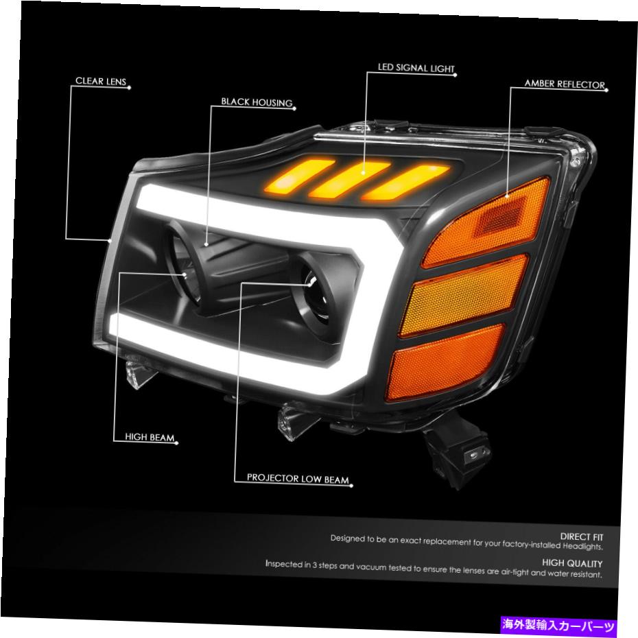 USヘッドライト 2004-2015日産チタンLED DRLターン信号プロジェクターヘッドライトブラック/アンバー FOR 2004-2015 NISSAN TITAN LED DRL TURN SIGNAL PROJECTOR HEADLIGHT BLACK/ AMBER【並行輸入品】