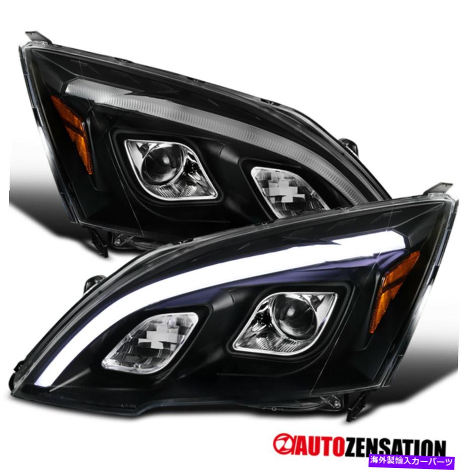 USヘッドライト 2007-2011ホンダCR-VブラックLEDバープロジェクターヘッドライトランプ左+右 For 2007-2011 Honda CR-V Black LED Bar Projector Headlights Lamps Left+Right【並行輸入品】
