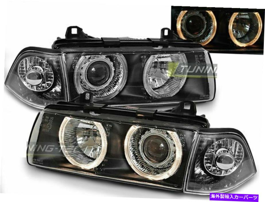 USヘッドライト BMW 3シリーズE36クーペ・カブリオ1990-1999天使の目の黒人Freeship Headlights for BMW 3 Series E36 Coupe Cabrio 1990-1999 Angel Eyes Black FreeShip【並行輸入品】