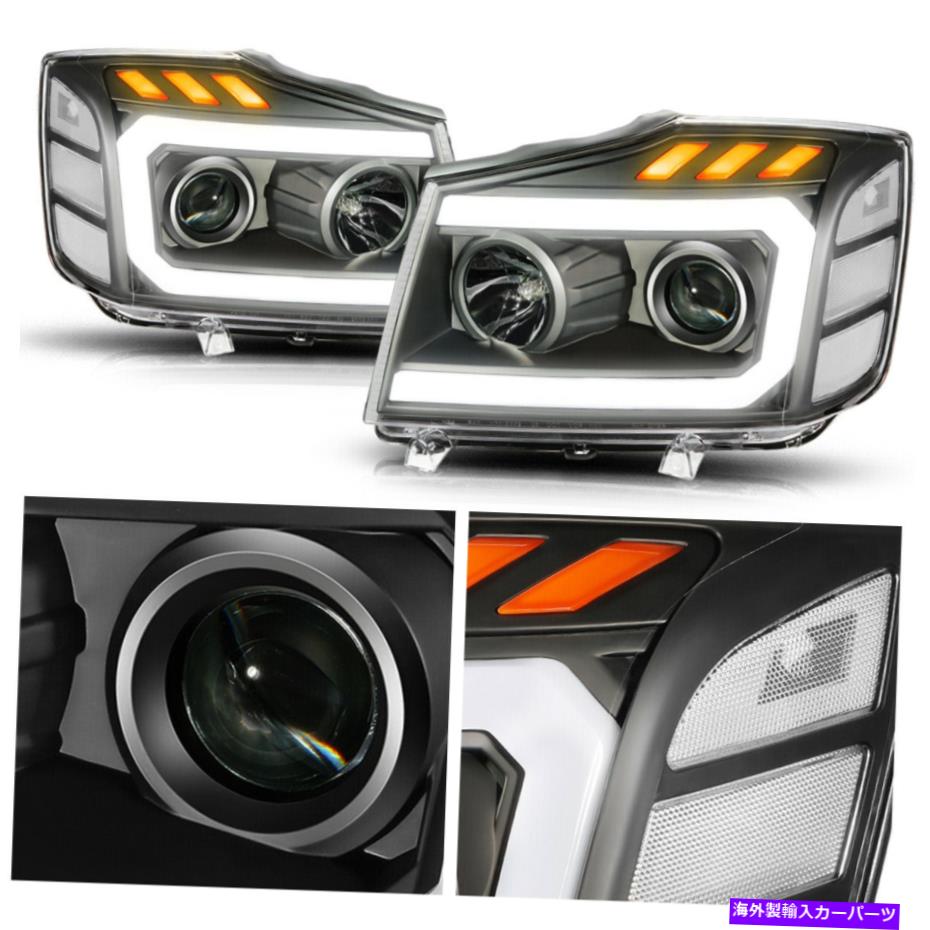 USヘッドライト （U字型LED DRL +信号）ブラック/クリアプロジェクターヘッドライト04-15タイタンアルマダ (U-SHAPE LED DRL+SIGNAL) Black/Clear Projector Headlights for 04-15 Titan Armada【並行輸入品】