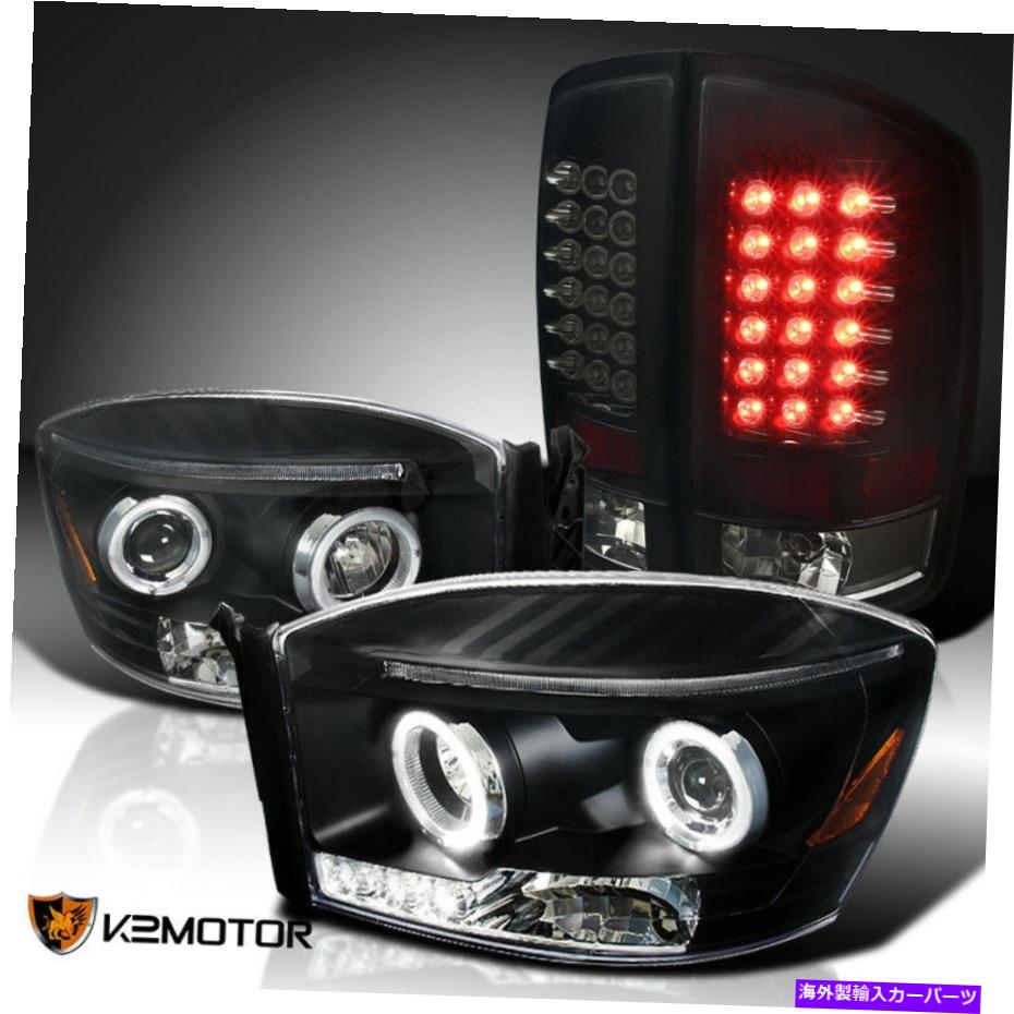 USヘッドライト Black 2007-2009 RAM DRL Haloプロジェクターヘッドライト+ダークスモークLEDテールランプ For Black 2007-2009 Ram DRL Halo Projector Headlights+Dark Smoke LED Tail Lamps【並行輸入品】