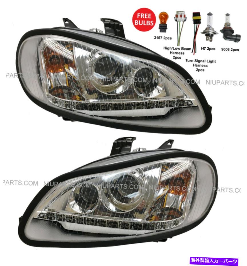 USヘッドライト LEDストリップLH＆RH付きヘッドライト（FIT：FREIGHTLINER M2 106 112ビジネスクラス） Headlight with LED Strip LH & RH (Fit: Freightliner M2 106 112 Business Class)【並行輸入品】