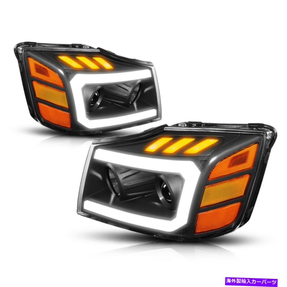 USヘッドライト 04-15 TITAN / 05-07 Armada LED DRL +ターン信号プロジェクターヘッドライトブラック/アンバー For 04-15 Titan/05-07 Armada LED DRL+Turn Signal Projector Headlight Black/Amber【並行輸入品】