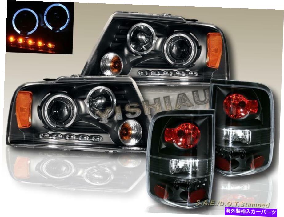 USヘッドライト 2004-08フォードF150デュアルハローブラックプロジェクターヘッドライトLED +ブラックテールライト 2004-08 FORD F150 DUAL HALO BLACK PROJECTOR HEADLIGHTS LED + BLACK TAIL LIGHTS【並行輸入品】