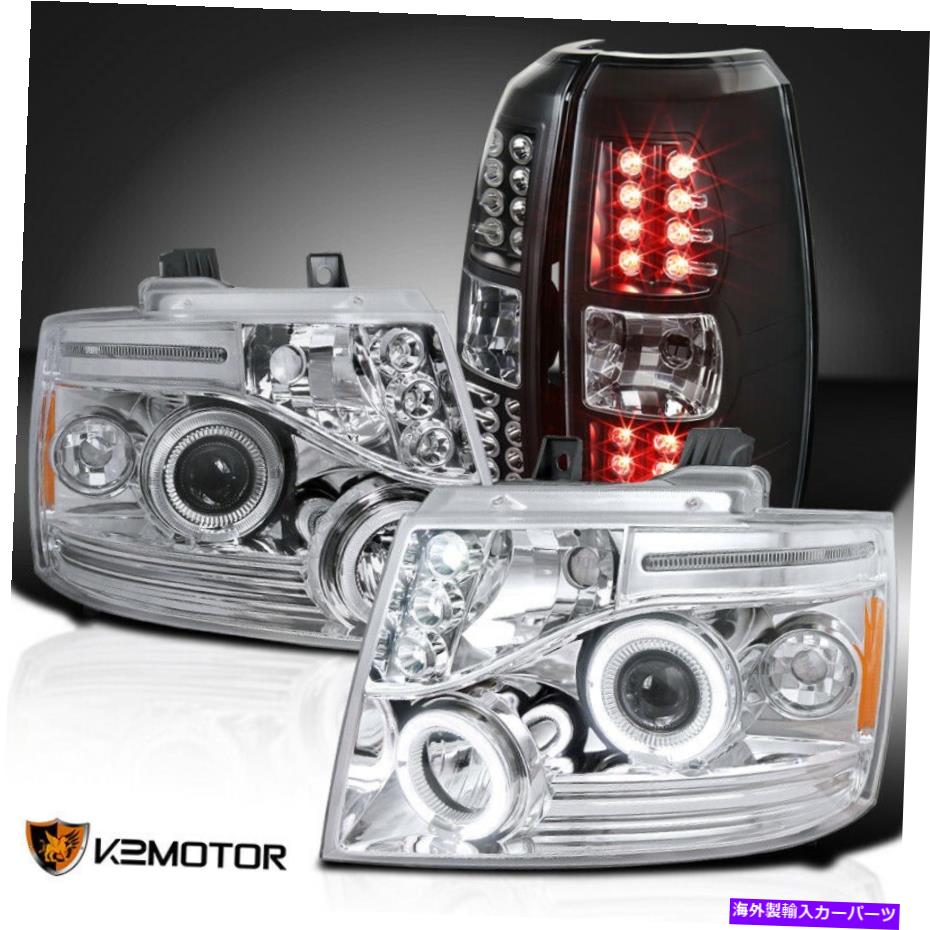 USヘッドライト Chevy 07-12 Avalanche Chrome Haloプロジェクターヘッドライト+ブラックLEDリアテールランプ Chevy 07-12 Avalanche Chrome Halo Projector Headlights+Black LED Rear Tail Lamps【並行輸入品】