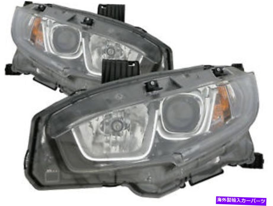 USヘッドライト 2016年2017ホンダシビックセダンヘッドライトペアセット For 2016 2017 Honda Civic Sedan Headlights Pair Set【並行輸入品】