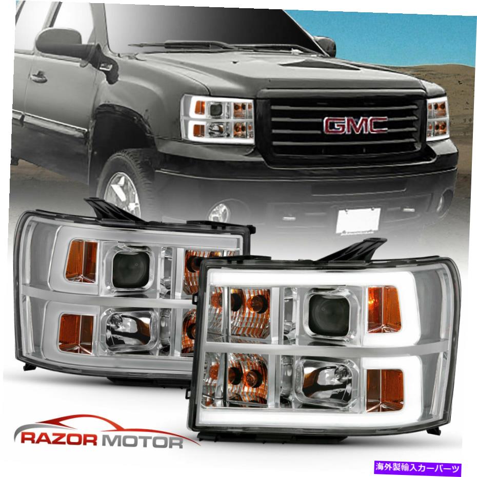 USヘッドライト 07-2013 GMC Sierra 1500 2500 3500HD光学デュアルLEDチューブプロジェクターヘッドライト for 07-2013 GMC Sierra 1500 2500 3500HD Optic Dual LED Tube Projector Headlights【並行輸入品】