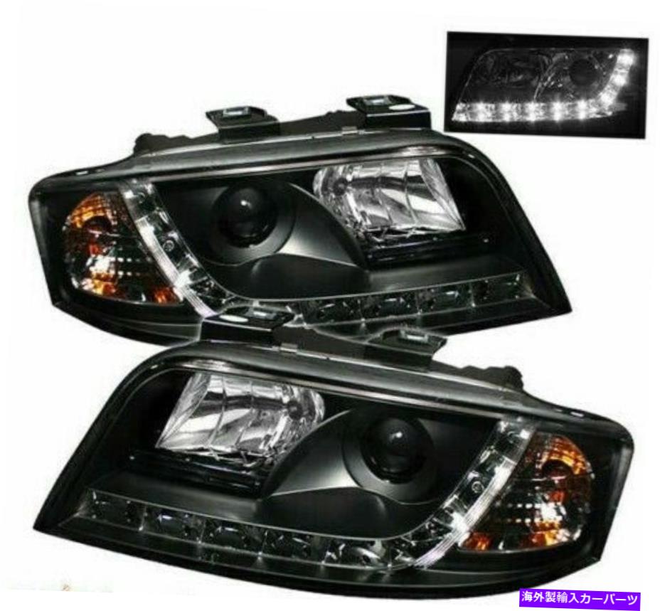 USヘッドライト フィット02-04アウディA6ブラックR8スタイルDRLの日光LEDストリッププロジェクターヘッドライト Fits 02-04 Audi A6 Black R8 Style DRL Daylight LED Strip Projector Headlights【並行輸入品】