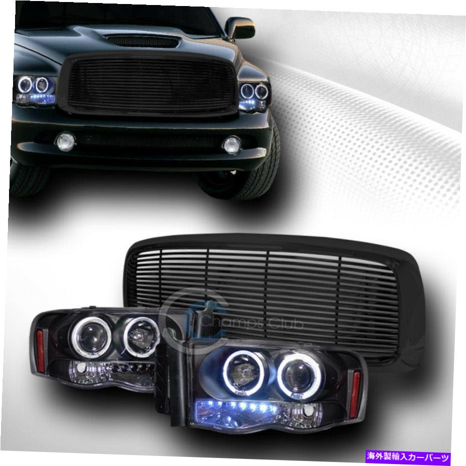 USヘッドライト ブラックハローLEDプロジェクターヘッドライト+ 02-05ドッジラムのための水平グリルグリル Black Halo LED Projector Head Lights+Horizontal Grill Grille For 02-05 Dodge Ram【並行輸入品】|Us Custom Parts Shop USDM