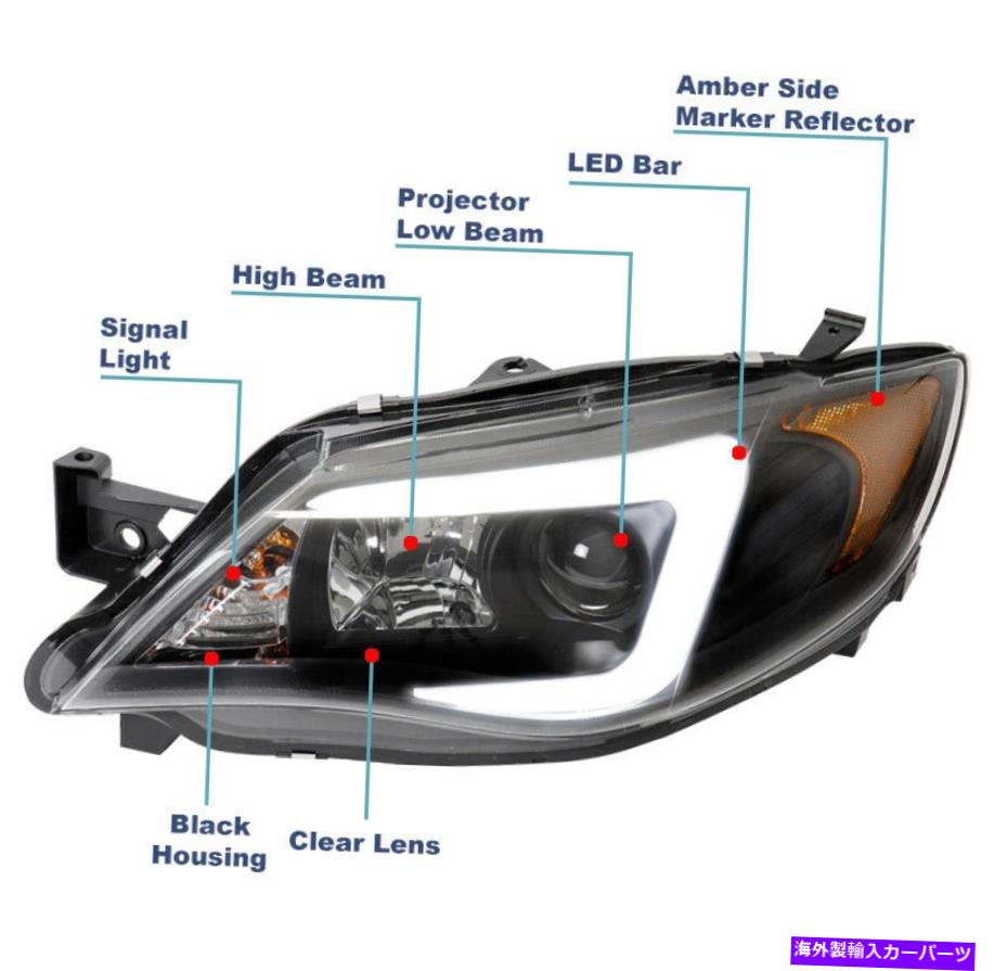 USヘッドライト 2008-2014 Subaru Imperza LEDバーブラックハロゲンプロジェクターヘッドライトW / DRLキット For 2008-2014 Subaru Impreza LED Bar Black Halogen Projector Headlight w/DRL Kit【並行輸入品】