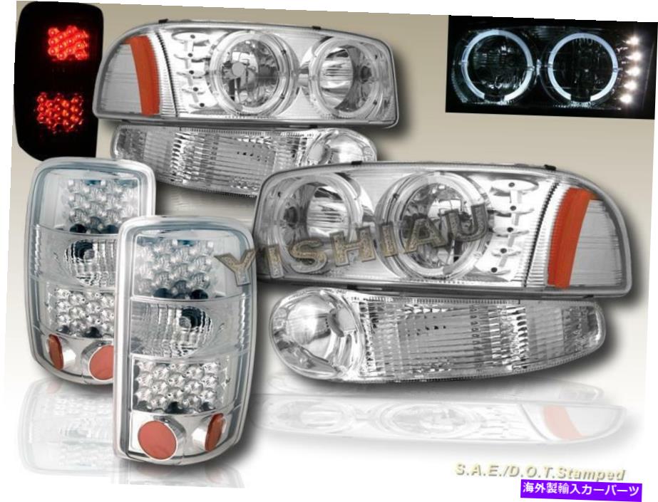 USヘッドライト 00-06 GMC Yukon Denali / XL HaloヘッドライトLED Chrome + Bumper + LEDテールライト 00-06 GMC YUKON DENALI/ XL HALO HEADLIGHTS LED CHROME + BUMPER + LED TAIL LIGHTS【並行輸入品】