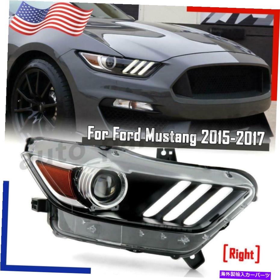 USヘッドライト 2015-2017フォードマスタングHID DRL LEDチューブプロジェクターブラックヘッドライト旅客 For 2015-2017 Ford Mustang HID DRL LED Tube Projector Black Headlight Passenger【並行輸入品】|Us Custom Parts Shop USDM