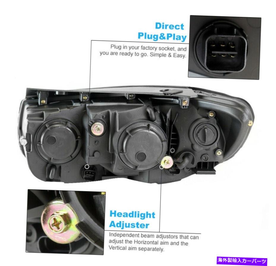 USヘッドライト 07 08 09 10 11 12 Santa FeブラックプロジェクターヘッドライトW /バンパーブルーLED DRL For 07 08 09 10 11 12 Santa Fe Black Projector Headlights w/Bumper Blue LED DRL【並行輸入品】