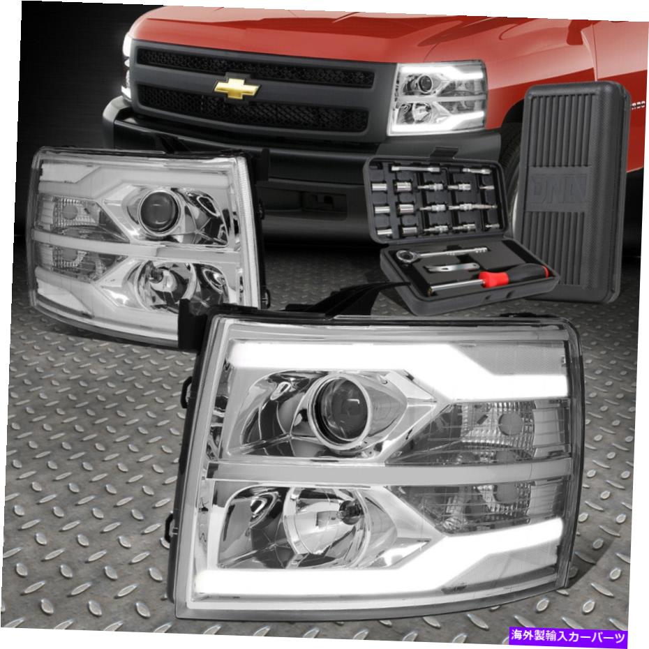 USヘッドライト 07-14シボリーSilverado LED DRLクロムクリアサイドプロジェクターヘッドライト+ツールセット FOR 07-14 CHEVY SILVERADO LED DRL CHROME CLEAR SIDE PROJECTOR HEADLIGHT+TOOL SET【並行輸入品】