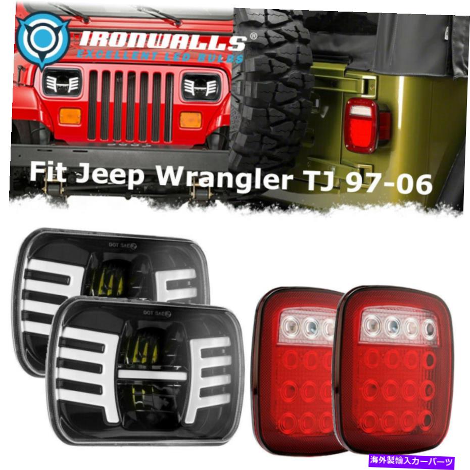 USテールライト ジープwrangler yj 87-95のための7x6 LEDヘッドライトAureoleウィング＆テールリバースライト 7x6 LED Headlights Aureole Wing & Tail Reverse Lights for Jeep Wrangler YJ 87-95【並行輸入品】