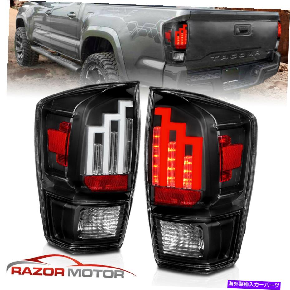 USテールライト 2016-2019トヨタタコマピックアップLEDブラックリアブレーキテールライトランプペア For 2016-2019 Toyota Tacoma Pickup LED Black Rear Brake Tail Lights Lamps Pair【並行輸入品】