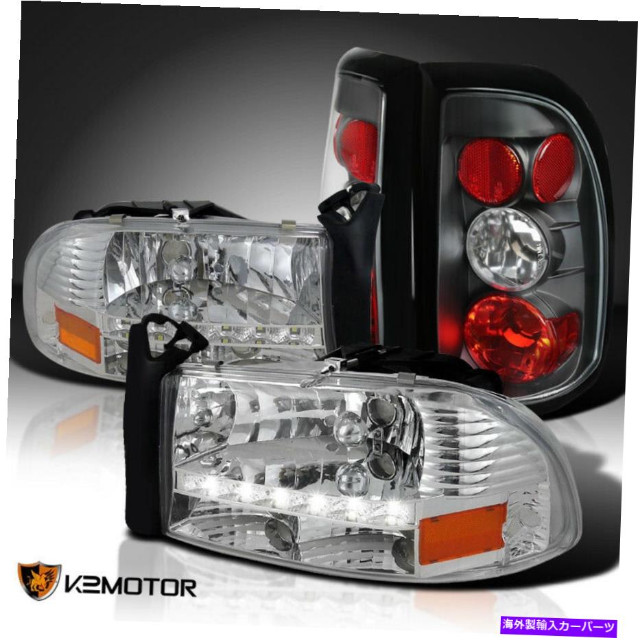 USテールライト 1997年から2004年のDodge Dakota Clear LED DRLストリップヘッドライト+ブラックテールランプ For 1997-2004 Dodge Dakota Clear LED DRL Strip Headlights+Black Tail Lamps【並行輸入品】