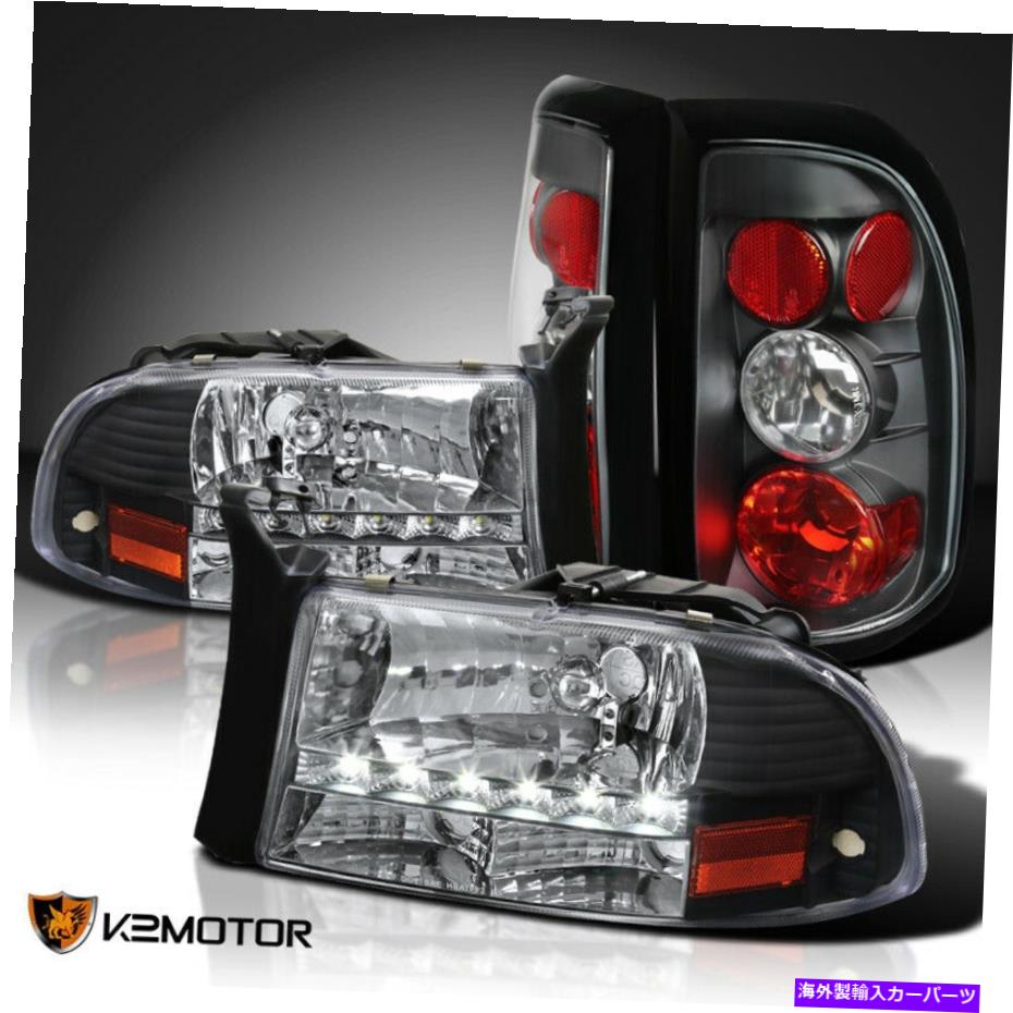 USテールライト フィット1997-2004 Dodge Dakota LED DRLクリアヘッドライト＆ブラックテールブレーキランプ Fits 1997-2004 Dodge Dakota LED DRL Clear Headlights & Black Tail Brake Lamps【並行輸入品】 48,548円