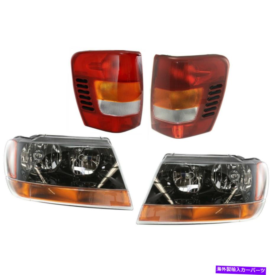 USテールライト ヘッドライト＆テールランプ左右4ピースセットオートボディキット99-2002グランドチェロキー Headlights & Tail Lamps Left Right 4Pcs Set Auto Body Kit 99-2002 Grand Cherokee【並行輸入品】