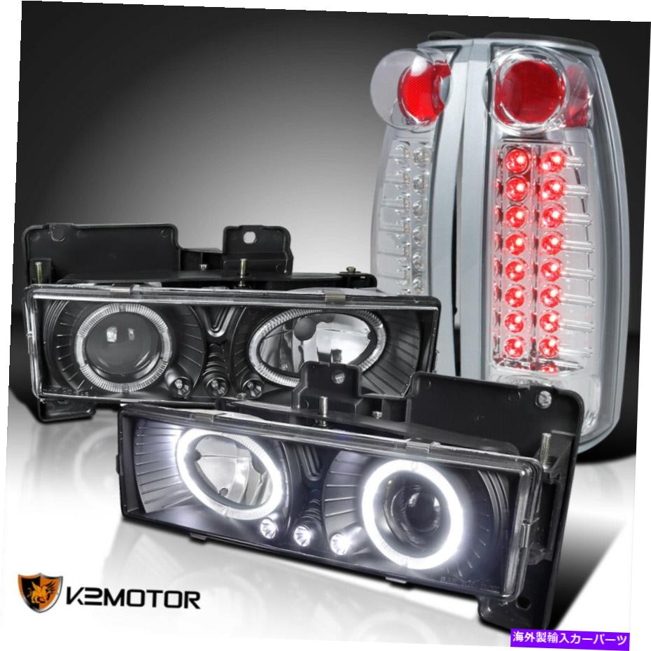 USテールライト 88-98 Chevy C10ピックアップブラックハロープロジェクターヘッドライト+クリアLEDテールランプ For 88-98 Chevy C10 Pickup Black Halo Projector Headlights+Clear LED Tail Lamps【並行輸入品】