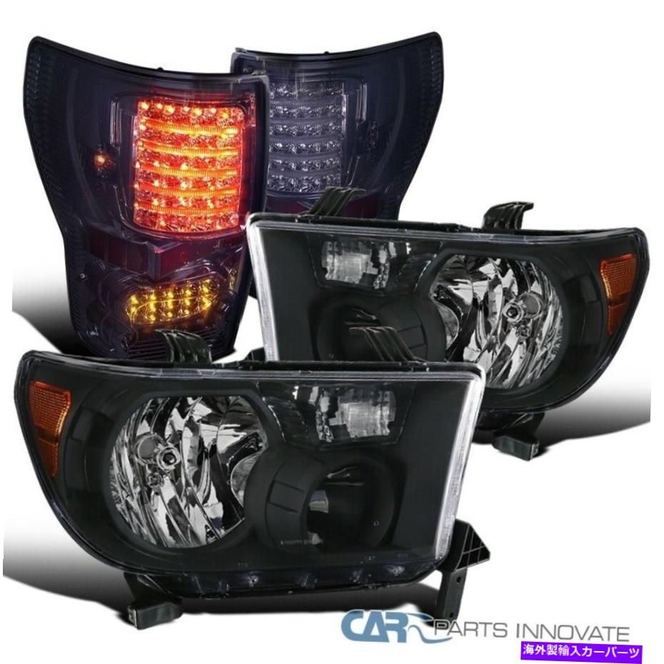 USテールライト 07-13トヨタツンドラマットブラックヘッドライト+スモークテールライトリアブレーキランプ For 07-13 Toyota Tundra Matte Black Headlights+Smoke Tail Light Rear Brake Lamps【並行輸入品】