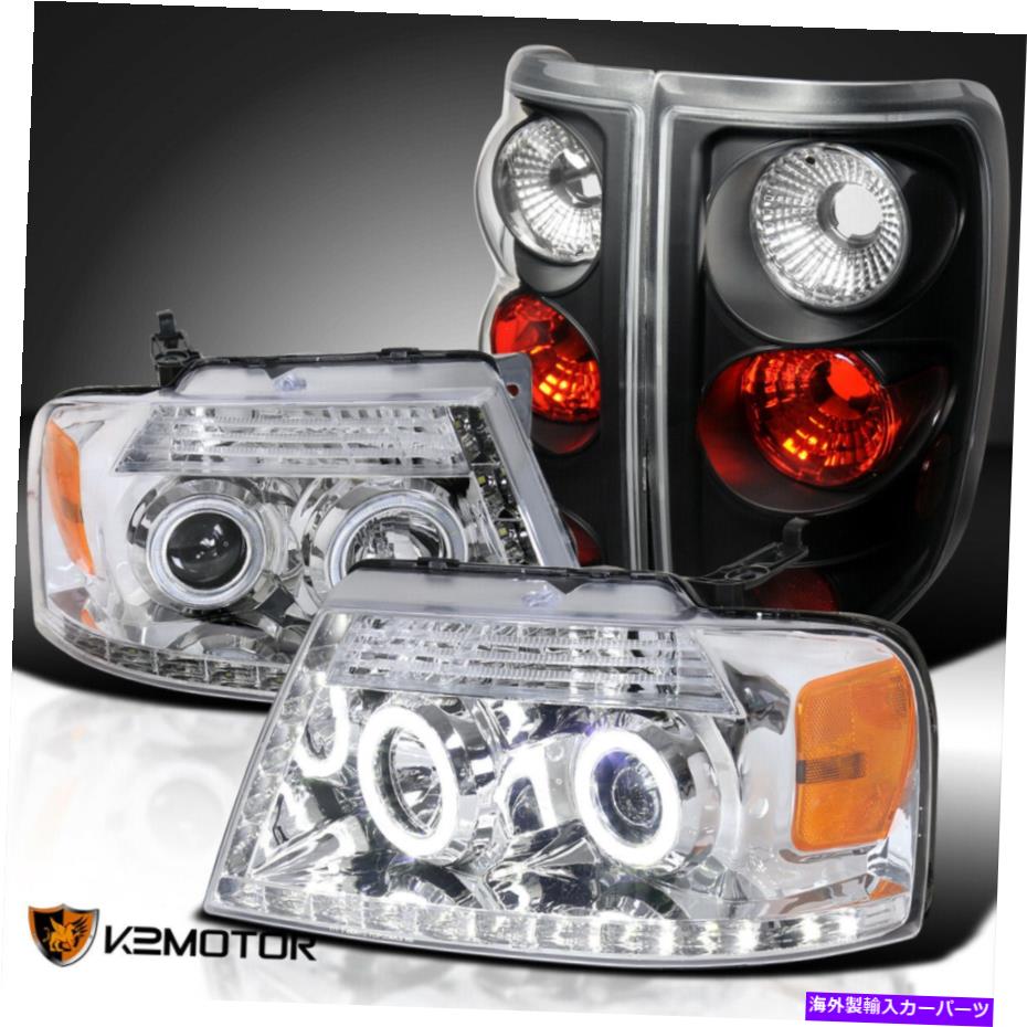 USテールライト FITS 2004-2008フォードF150クリアLED Haloプロジェクターヘッドライト+ブラックテールランプ Fits 2004-2008 Ford F150 Clear LED Halo Projector Headlights+Black Tail Lamps【並行輸入品】