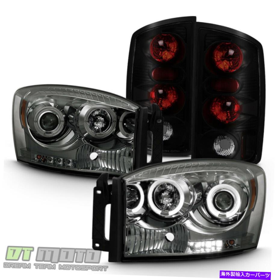 USテールライト スモークフィット2006 Dodge Ram Haloプロジェクターヘッドライト+「黒煙」テールライト Smoked Fits 2006 Dodge Ram Halo Projector Headlights+\