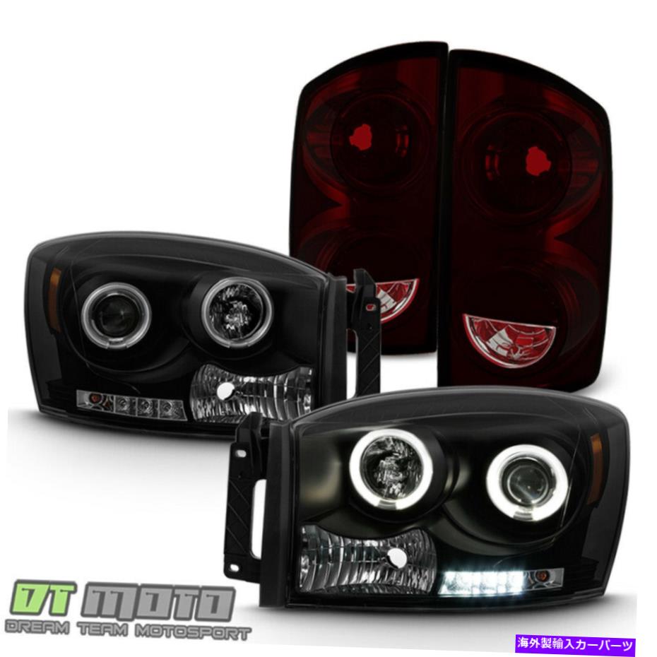 USテールライト 07-08ダッジRAM 1500 2500 3500ブラックスモークLED Haloヘッドライト+テールランプライト 07-08 Dodge Ram 1500 2500 3500 Black Smoke LED Halo Headlights+Tail Lamps Lights【並行輸入品】