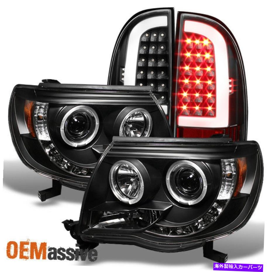 USテールライト フィット05-11トヨタタコマブラックLED Haloプロジェクターヘッドライト+ LEDチューブテールライト Fits 05-11 Toyota Tacoma Black LED Halo Projector Headlights+LED Tube Tail Light【並行輸入品】