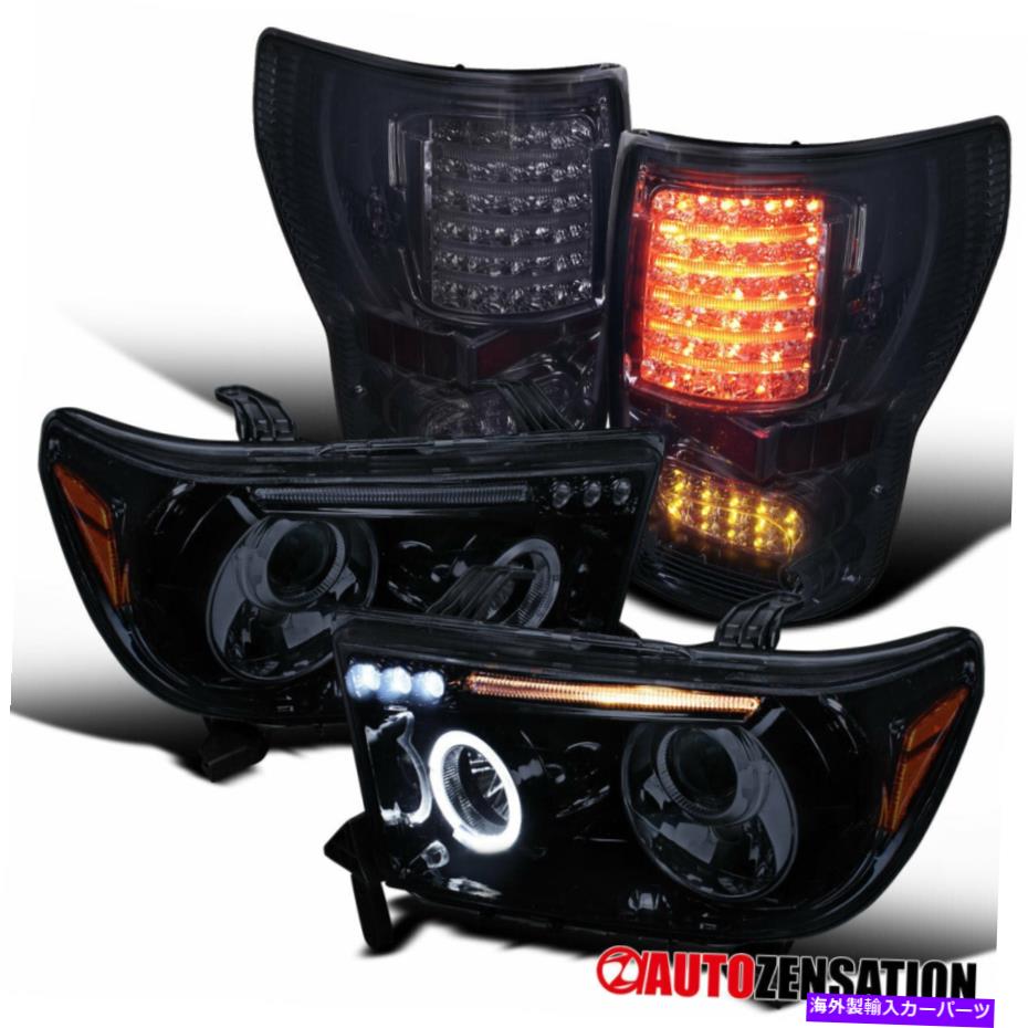 USテールライト 07-13ツンドラ光沢のある黒LED Haloプロジェクターのヘッドライト+煙テールランプ For 07-13 Tundra Glossy Black LED Halo Projector Headlights+Smoke Tail Lamps【並行輸入品】