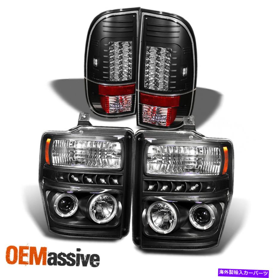 USテールライト フィット08-10 FシリーズSuperduty Black Halo LEDプロジェクターヘッドライト+ LEDテールランプ Fits 08-10 F-Series SuperDuty Black Halo LED Projector Headlights+LED Tail Lamps【並行輸入品】