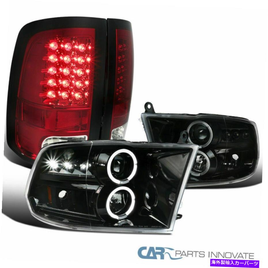 USテールライト 09-18 Dodge Ram Pearlブラックプロジェクターヘッドライト+赤/クリアLEDテールライト For 09-18 Dodge Ram Pearl Black Projector Headlights+Red/Clear LED Tail Lights【並行輸入品】