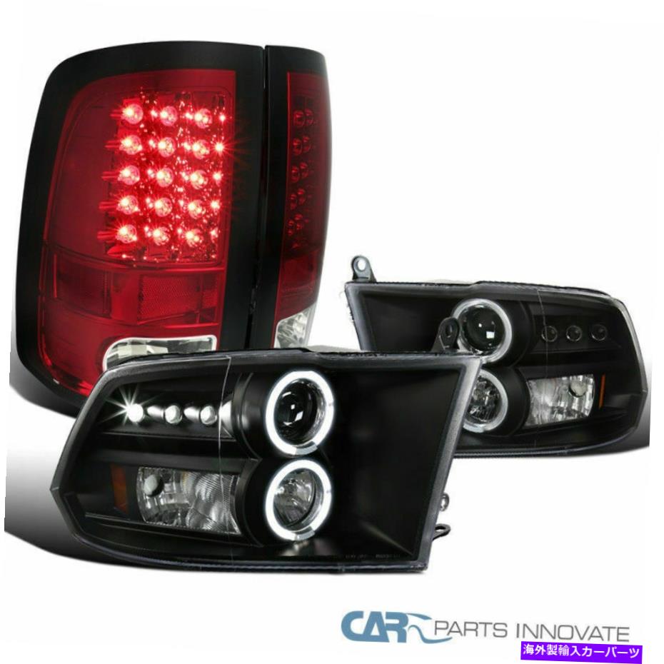 USテールライト 09-18 Dodge Ramピックアップブラックプロジェクターヘッドライト+赤/クリアLEDテールランプ For 09-18 Dodge Ram Pickup Black Projector Headlights+Red/Clear LED Tail Lamps【並行輸入品】