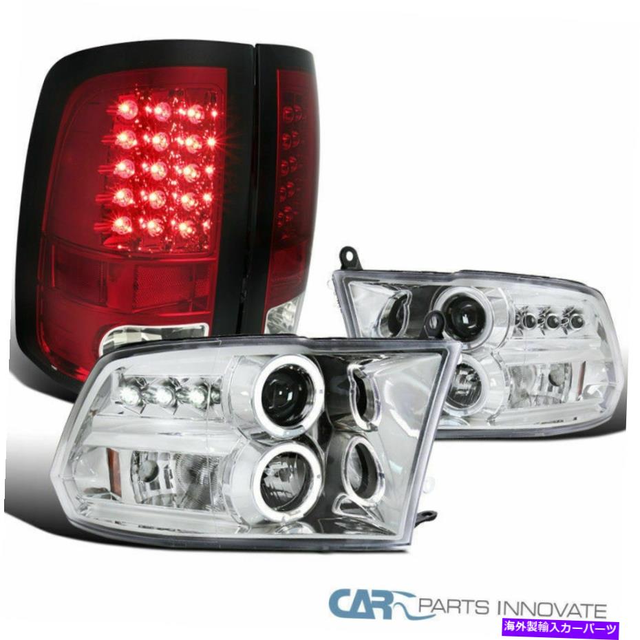 USテールライト フィットダッジ09-18 RAMクリアLED Haloプロジェクターヘッドライト+赤/クリアLEDテールランプ Fit Dodge 09-18 Ram Clear LED Halo Projector Headlights+Red/Clear LED Tail Lamps【並行輸入品】