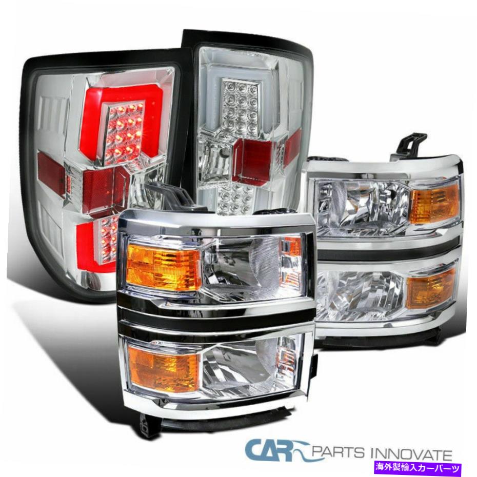 USテールライト フィット14-15 Chevy Silverado 1500ピックアップクリアヘッドライト+ LEDテールブレーキライト Fit 14-15 Chevy Silverado 1500 Pickup Clear Headlights+LED Tail Brake Lights【並行輸入品】
