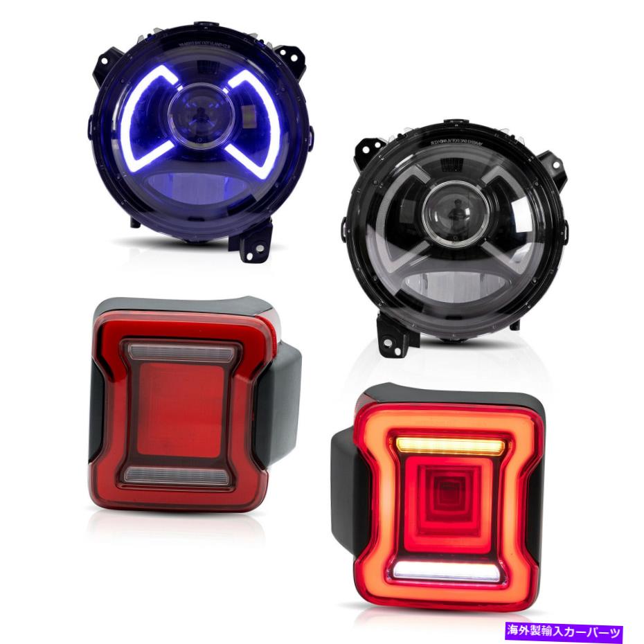 USテールライト Vland Moddeded LEDのヘッドライト+ 18-20ジープ・ルランラーのための赤クリアティーライト VLAND Modded LED Headlights+ RED CLEAR Taillights for 18-20 Jeep Wrangler【並行輸入品】