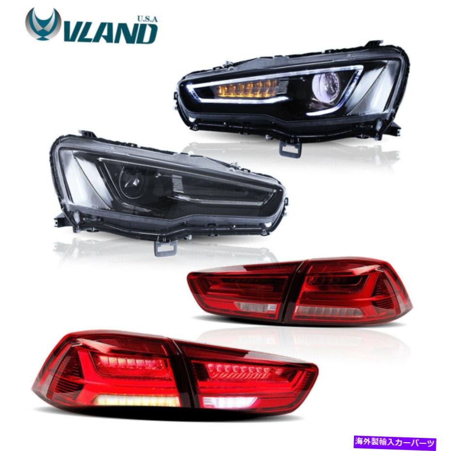 USテールライト Mitsubishi Lancer Evo X 2008-2017のための黒LEDのヘッドライト＆テールライトレッド Black LED Headlights & Tail Lights Red For Mitsubishi Lancer EVO X 2008-2017【並行輸入品】